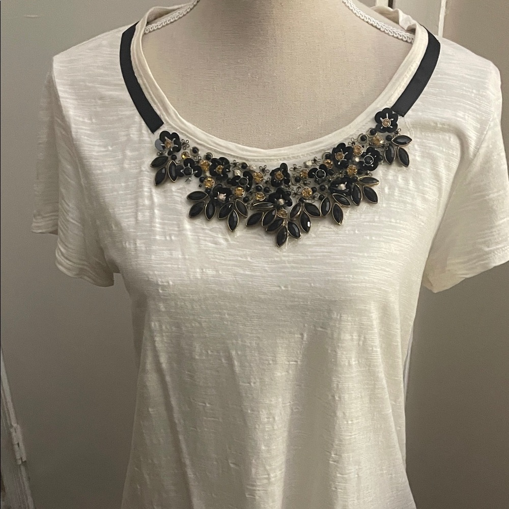 Chico's White Top with Black Floral Accent